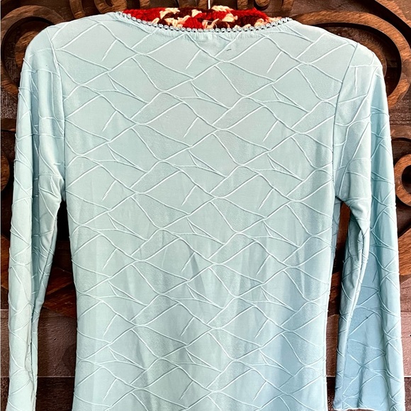 y2k Top Stretch Blouse Balletcore Fairycore Turquoise Teal Ruched Sexy - Picture 10 of 14